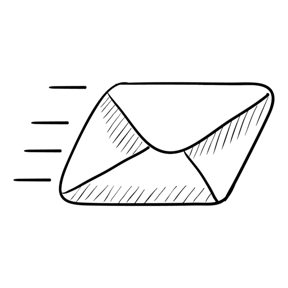 Hand-drawn white envelope icon with diagonal shading 