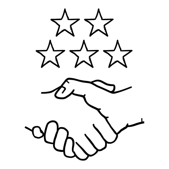 shaking hands with 5 stars above