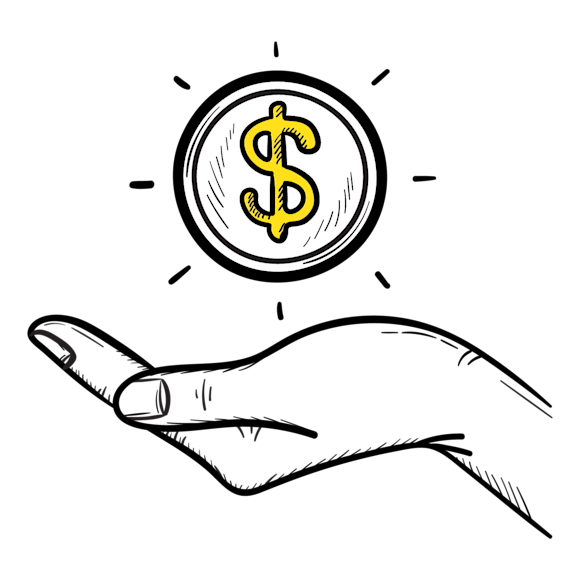 Hand holding coin with dollar symbol